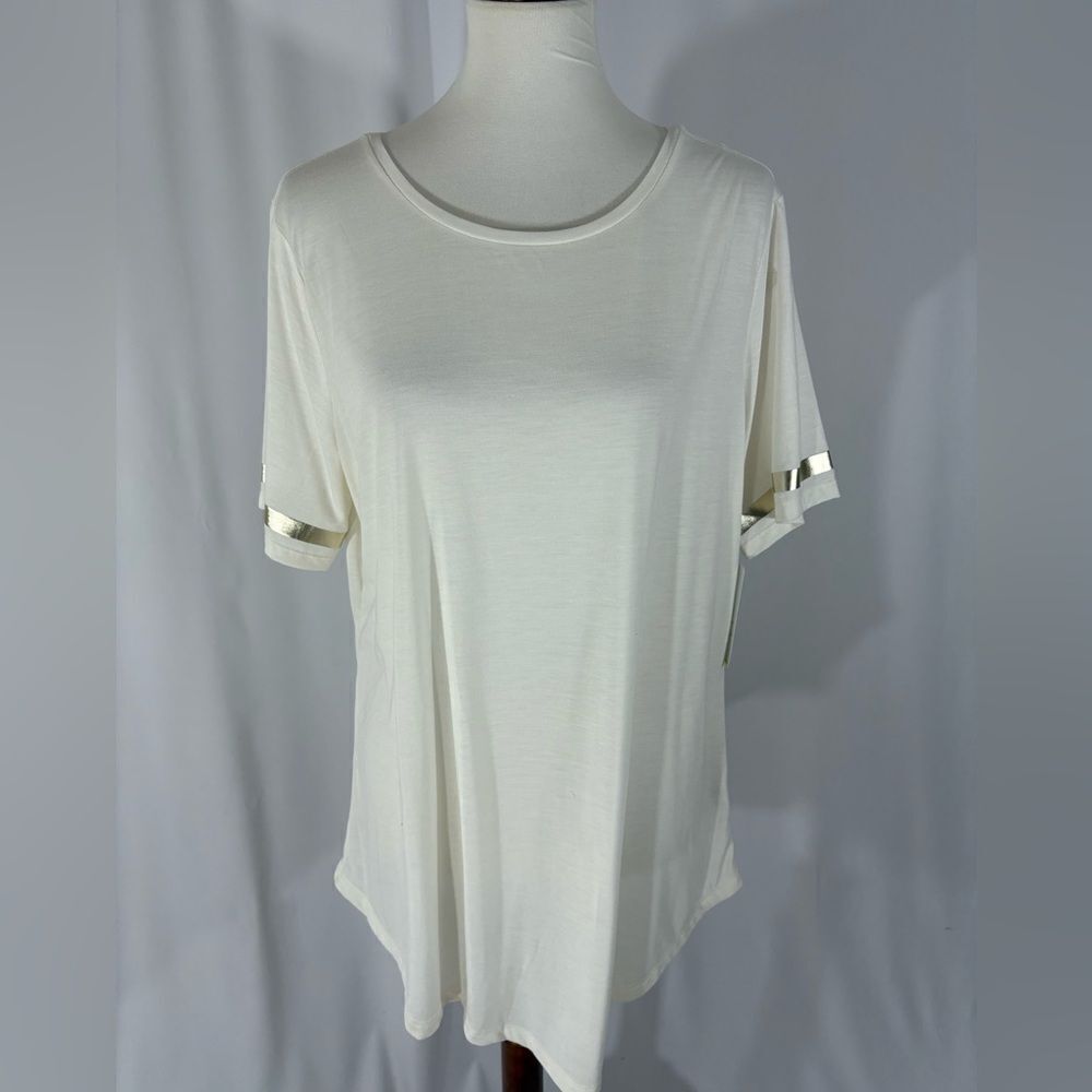 Old Navy Active White Tee with Gold Accents on Sleeves